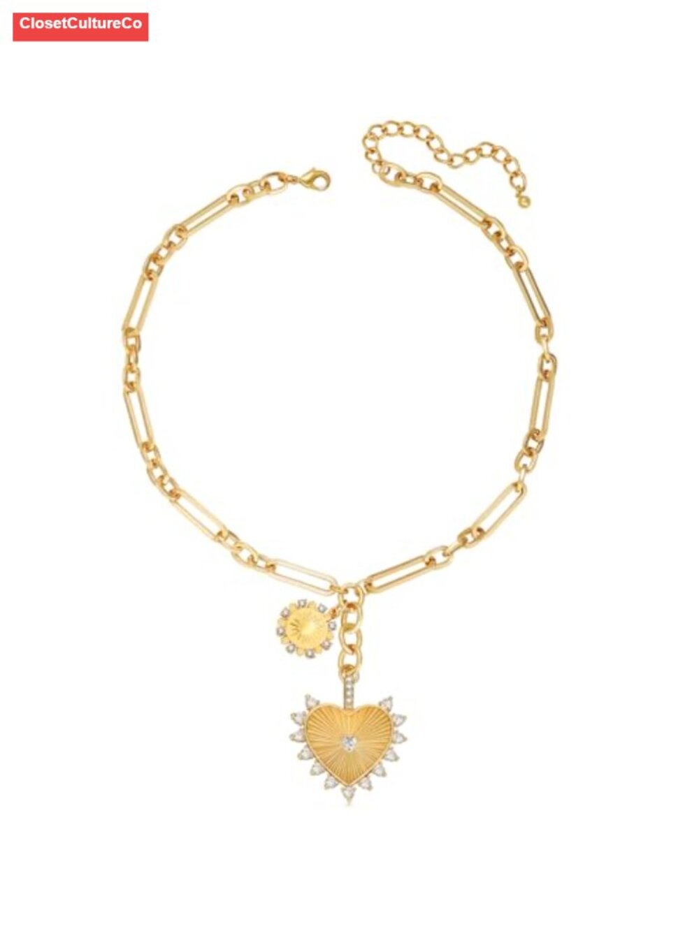 18K Gold Plated Chunky Heart Necklace Waterproof Statement